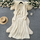 High-End Small Fragrant Style Wearing Women's Autumn Fashion Nail Ball Collar Sleeveless Knitted Dress Long Sleeve Open Shirt Coat