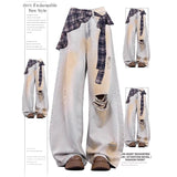 Fat Mm Ocean Color Ripped Jeans Women's Large Size Summer New High-Rise Loose Thin Straight Leg Pants