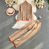 Autumn And Winter New Zipper Sweater Jacket Creative Pony Embroidered Long-Sleeved Knitted Trousers Two Sets Of Women