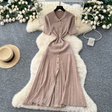 French Inside Sweater Dress Women 2025 Winter Elastic Repair Slimming Famous Wind Single Buckle Knitted Long Skirt