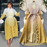 Relaxed Strap Long Three-Home Folded Coat Female Fashionable Gradient Wood Ear Pressure Skirt