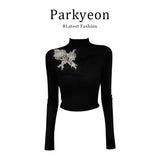 Parkyeon New Chinese-Style Atmosphere With Bow Embroidered Long-Sleeved Blouse Dress Autumn Burst Suit