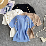 Spice Girls Knit Round Collar T-Shirt Girls Summer Thin Short Thin Design Feeling Fried Street Pure Desire Top