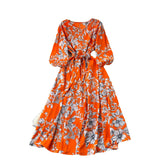 French Retro Fashion Print Dress Women Loose Strap To The Waist Thin A Word Big Pendulum Long Skirt