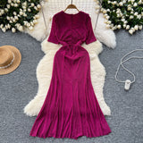 Cisterous Woman Sexy Collar Short Sleeve Dress Female High-End Royal Sister Repair Hot Diamond Open Fork Long Fishtail Dress