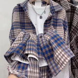 Grinding Thick Hair This Plaid Shirt Women Loose Long Autumn And Winter New Hong Kong Taste Shirt Coat Tide