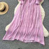 French High-End Temperament Fashion V-Neck Lantern Sleeve Strap To Close Waistguel Dress Female Elegant Long Dress
