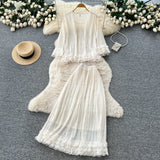 Korean Version Of Fashion Casual Denim Dress Women Retro Collar Short Sleeve Single Buckle Waist Swing Shirt Long Skirt