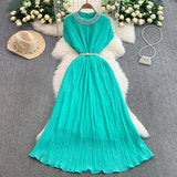 Light Luxury Famous Heavy Industry Nail Ball Collar Dress Women Summer Waist Thin 100 Fold Elegant Dress Dress Dress