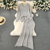 Korean Early Spring Wearing A Lazy Knitting Suit Women's Design Hollow Top Dress Two Sets Of Tide