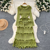 Miyake Folded High-Grade Sense Of Small Vintage Collar Lace With Waist Lotus Leaf Side Pressure Folded Elegant Dress Woman