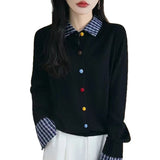 Autumn And Winter Knitted Open Shirt Two Lattice Collar Shirt Early Spring New Color Fashion Splicing Coat Sweater