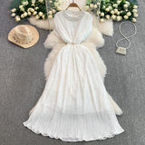 Light Luxury Famous Heavy Industry Nail Ball Collar Dress Women Summer Waist Thin 100 Fold Elegant Dress Dress Dress