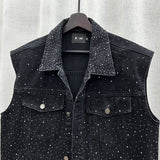High-End Fashion Hot Full Of Star Denim Vest Coat Men's Fried Street Loose Sleeveless Vest Horse Clip Tide