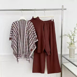 Korean Version Of Chic Fashion Set Women's Long-Sleeved Knitted Top Coat + High-Rise Display Thin Leg Straight Trousers Three-Piece Set