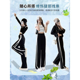 2025 New Broad Legants Women's Summer Thin High Waisting Sensing Skinny Casual Striped Sports Loose Straight Pants