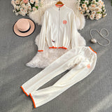 Autumn And Winter New Zipper Sweater Jacket Creative Pony Embroidered Long-Sleeved Knitted Trousers Two Sets Of Women