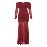 2025 Autumn And Winter New Women's Pure Color Temperament Sexy Word High Waist Waist Dress Dress Women