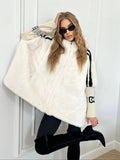 2025 Autumn And Winter New Women's Casual Loose Long-Sleeved Hood Splicing Plush Fur Coat Women