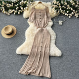 Small-Scale Vintage Hollow Crocheted Shoulder Sling Knitted Shirt Two Sets Of Women's Half-Dress