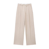 Commuter Leisure Wide-Legged Pants 2025 Spring Bump Color Double Belt High-Waisted Trousers Women