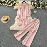 Lazy Casual Suit Women's Korean Version Of The Fashion Loose Long-Sleeved Shirt Dress High Waist Wide Leg Pants