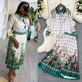 Fashion Suit Female Retro Color Print Bran Long-Sleeved Shirt + High-Waist A Word Half-Dress Skirt