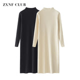 Autumn And Winter With Coat Sweater Dress Women Loose Fashion With Medium And Long Bottoming Over The Knee Knit Dress