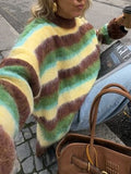 2025 Women's Autumn And Winter New Color Round-Collar Striped Knitted Sweater Fashion Loose Lazy Wind