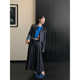 A Complete Set Of Early Autumn Wear And Match Color Splicing Fake Two Knitted Cardigan Women Autumn High-Rise Skirt Suit
