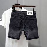 Stylish Black Denim Shorts Men's Summer Slim Retro Mids Pants Gradient Elastic Five-Point Trousers