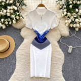 Korean Chic Vintage Knitted Dress Women's Summer 2025 Summer Recealing Skinny Polo Collar Short-Sleeved Bust Dress