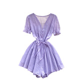 Women's Seaside Beach Pants Summer Dress New V-Neck Bubble Sleeves With Broad Legs Shorts