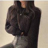 Korean Chic Spring And Autumn Fashion Temperament With Loose Lazy Simple Short Round Collar Knitting Sweater