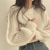 Korean Chic Spring And Autumn Fashion Temperament With Loose Lazy Simple Short Round Collar Knitting Sweater