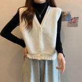 Knitted Vest Women's 2025 New Wear Early Spring Wooden Ear-Side Sweater Vest Stacked Shoulder Woman