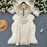 High-End Feel Dress Women 2025 New Design Color Short-Sleeved Polo Collar Knitted Ass Skirt