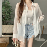 Ice Silk Cardigan Small Loose Thin Long Sleeve Sunscreen Shirt Women's Summer Design Sense Back Open Fork Shirt