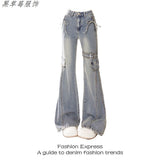 Butterfly Micro-Tight Jeans Women Autumn New Retro Hottie Slimming High-Sight Belt Splicing Pants Tide