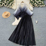 Folded Suit Female Strap To Waist Gradient Color Pressure Folding Shirt High Waist 100 Folded Skirt Two Sets