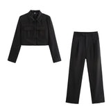 Spring 2025 New Women's Double Pocket Coat Top + Pants Suit