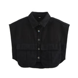 10 Color Women's Clothing 2025 Spring Solid Color Big Pocket Sleeveless Polo Collared Denim Shirt Blouse