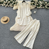 Lazy Casual Suit Women's Korean Version Of The Fashion Loose Long-Sleeved Shirt Dress High Waist Wide Leg Pants