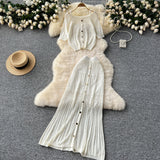 Small-Scale Vintage Hollow Crocheted Shoulder Sling Knitted Shirt Two Sets Of Women's Half-Dress