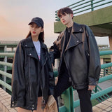 Men's Coat Leather Jacket Couple Dress Spring And Autumn Trend Handsome Loose Large-Size Locomotive Clothes Men And Women