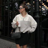 Spring 2025 New Women's Simple Fashion Gentle Stripe Collar Half-Open Zipper Knitted Sweater Woman
