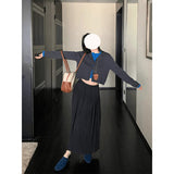 A Complete Set Of Early Autumn Wear And Match Color Splicing Fake Two Knitted Cardigan Women Autumn High-Rise Skirt Suit