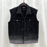 High-End Fashion Hot Full Of Star Denim Vest Coat Men's Fried Street Loose Sleeveless Vest Horse Clip Tide
