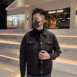 Fashion And Leisure Autumn Trend Full Of Stars Hot Diamond High Sense Loose Denim Coat Collar Men 2025 New