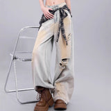 Colored Cowboy Broad-Legged Trousers In Autumn Personality Painted New High-Waisted Loose Thin Temperament Casual Pants